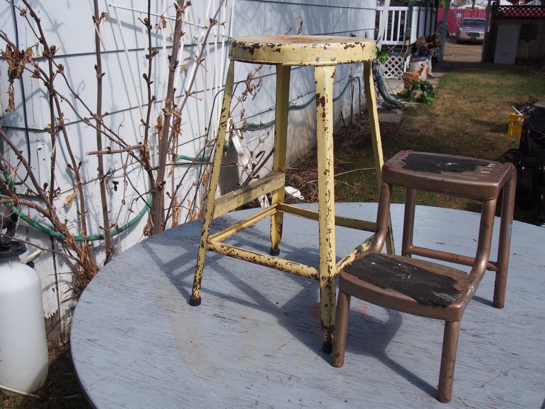 Vintage Metal Stand and Stool