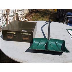 Metal Cabinet and Plastic Snow Shovel
