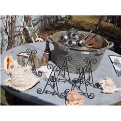 Vintage Metal Tub with Lawn Ornaments, Lights and More