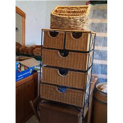 Wicker Shelf with Wicker Basket and Cloth