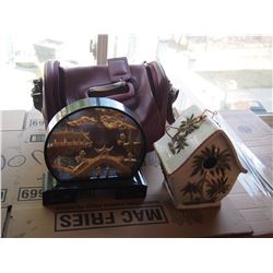 Ceramic Birdhouse, Ornament, Leather Carrying Bag