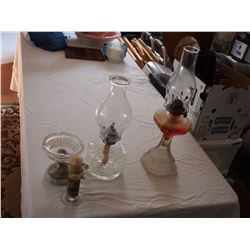 Ashtray, 2 Lamps with Chimney's