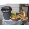Image 1 : Rubbermaid Roughneck Garbage Can w/ lid ,3 Wicker Baskets ,2 Plastic Outdoor Pots