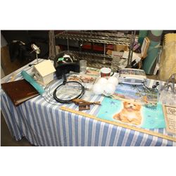 XL Dot Helmet, Wooden Fish and Base from Hawaii, Stands and Misc