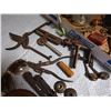 Image 6 : Lot of Misc Items: handcuffs, lamp chimney, vintage tools, hardware