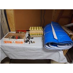 Sewing Basket, Vintage Flashlights, Insulated Tarp, Wooden Items and more