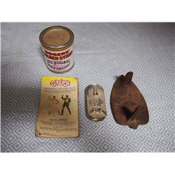 Victor 1906 Cast Piece, Unique Belt Buckle, and Rogers Tin
