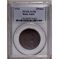 1723 2PENCE Rosa Americana Twopence AU58 PCGS. Breen 9 1723[2PENCE] Rosa Americana Twopence AU58 PCG