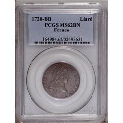 1720-BB Liard MS62 Brown PCGS. Breen-298. The BB mintma 1720-BB Liard MS62 Brown PCGS.