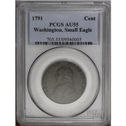 1791 1C Washington Small Eagle Cent AU55 PCGS. Baker-1 1791[1C] Washington Small Eagle Cent AU55 PCG
