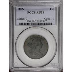 1805 1C AU58 PCGS. S-267, R.1. A crisply struck and gl 1805[1C] AU58 PCGS.