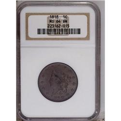 1818 1C MS64 Brown NGC. N-10, R.1. A shimmering golden 1818[1C] MS64 Brown NGC.