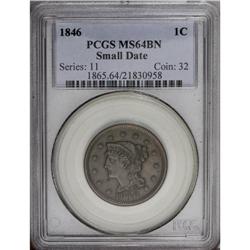 1846 1C Small Date MS64 Brown PCGS. N-6, R.1. GDS c. T 1846[1C] Small Date MS64 Brown PCGS.