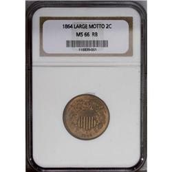 1864 2C Large Motto MS66 Red and Brown NGC. Well struc 1864[2C] Large Motto MS66 Red and Brown NGC.
