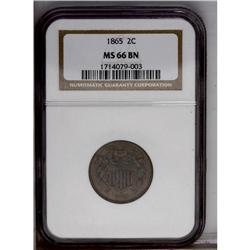 1865 2C MS66 Brown NGC. Plain 5. Mahogany-brown toning 1865[2C] MS66 Brown NGC.
