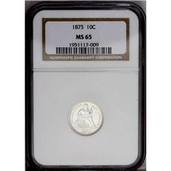 1875 10C MS65 NGC. Pleasing frosty luster characterize 1875[10C] MS65 NGC.