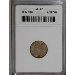 1880 10C MS62 ANACS. Dusky apricot and olive colors dr 1880[10C] MS62 ANACS.