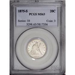 1875-S 20C MS63 PCGS. This San Francisco Mint issue of 1875-S[20C] MS63 PCGS.