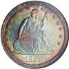 Image 1 : 1857 25C MS67 NGC. Blue-green, gold, and salmon-pink c 1857[25C] MS67 NGC.