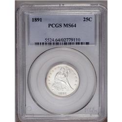 1891 25C MS64 PCGS. Boldly defined except for the obve 1891[25C] MS64 PCGS.