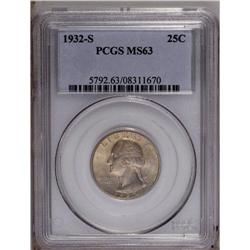 1932-S 25C MS63 PCGS. Lush apricot and gunmetal-blue c 1932-S[25C] MS63 PCGS.