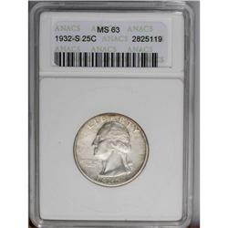 1932-S 25C MS63 ANACS. Only 408,000 pieces were struck 1932-S[25C] MS63 ANACS.