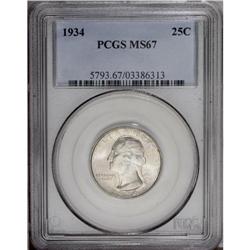 1934 25C MS67 PCGS.From The Houston Collection of Wash 1934[25C] Medium Motto MS67 PCGS.