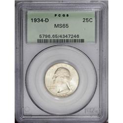 1934-D 25C Medium Motto MS65 PCGS. A lightly toned old 1934-D[25C] Medium Motto MS65 PCGS.