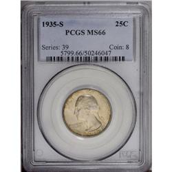 1935-S 25C MS66 PCGS. Golden-gray patination is imbued 1935-S[25C] MS66 PCGS.