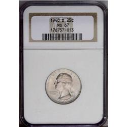 1940-D 25C MS67 NGC. This remarkably preserved Superb 1940-D[25C] MS67 NGC.