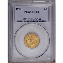 1913 $5 MS62 PCGS. A gently shimmering greenish-gold e 1913[$5] MS62 PCGS.