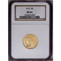 1913 $5 MS62 NGC. An intricately impressed and gently 1913[$5] MS62 NGC.