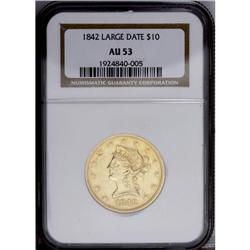 1842 $10 Large Date AU53 NGC. 1842[$10] Large Date AU53 NGC.