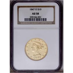 1847-O $10 AU58 NGC. A suitably struck straw-gold repr 1847-O[$10] AU58 NGC.