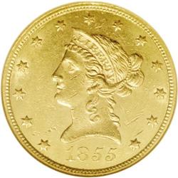 1855 $10 MS61 NGC. Although usually regarded as a No M 1855[$10] MS61 NGC.
