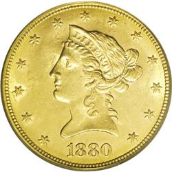 1880 $10 MS63 PCGS. Well struck and lustrous with a co 1880[$10] MS63 PCGS.