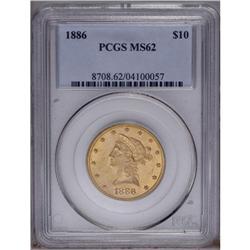 1886 $10 MS62 PCGS. A satiny representative with lumin 1886[$10] MS62 PCGS.