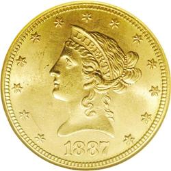 1887-S $10 MS64 NGC. A boldly struck and bright exampl 1887-S[$10] MS64 NGC.