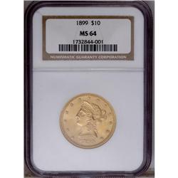 1899 $10 MS64 NGC. This lustrous and precisely struck 1899[$10] MS64 NGC.