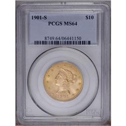 1901-S $10 MS64 PCGS. Rich peach and green-gold hues e 1901-S[$10] MS64 PCGS.