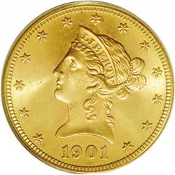 1901-S $10 MS66 PCGS. Green-gold borders encompass ric 1901-S[$10] MS66 PCGS.