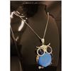 Image 1 : Semi Precious Blue Stone Owl Pendant Cuban 925 Silver Chain