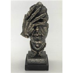 Surreal Floating Mask Face Palm Shame on Me Cold Cast Metallic Resin Sculpture 13" x 6"