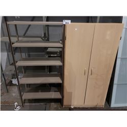 WOODEN CABINET & METAL SHELVING UNIT