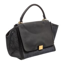 Celine Denim Black Leather Medium Trapeze Shoulder Bag