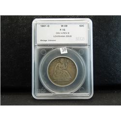 1861-O Seated 50c.  SEGS Fine-15.  Louisiana Issue.