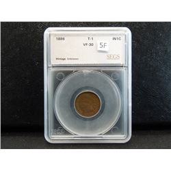 1886 Indian 1c.  SEGS VF-30.  Type 1.