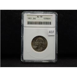 1951 Washington 25c.  ANACS AU 58.
