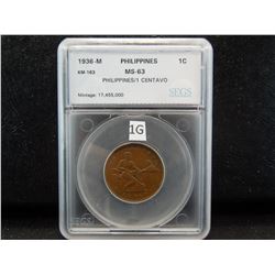 1936-M Philippines 1 Centavo.  SEGS MS-63.