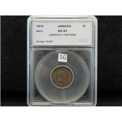 1910 Jamaica 1 Farthing.  SEGS MS-63.